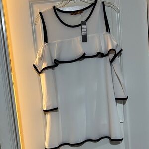 Belldini White Blouse with Black Trim